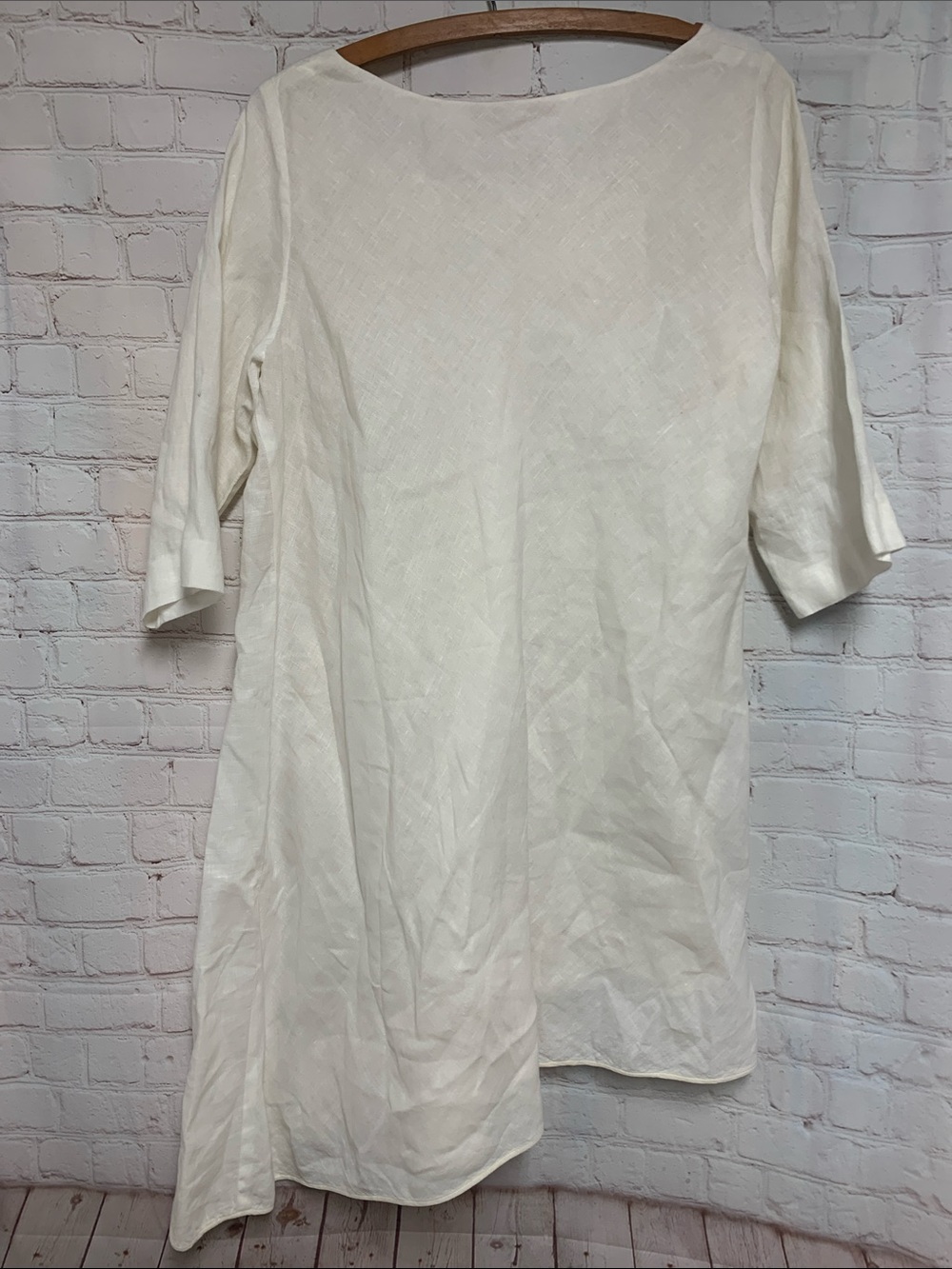 Shamask Creamy White Linen Silk Lined Asymmetrical Lagenlook Tunic Size M USA - Picture 4 of 4